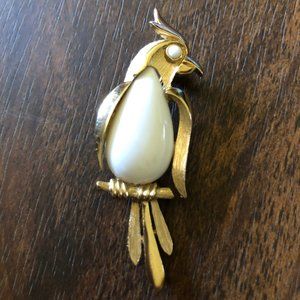 Crown Trifari Gold Tone Parrot